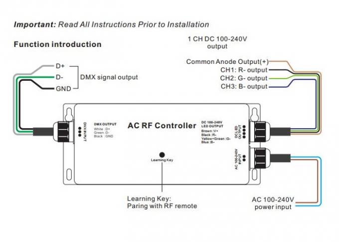Высоковольтная прокладка RF СИД - регулятор DMX, дешифратор RGB Макс 5A IP67 Dmx 3 каналов 0