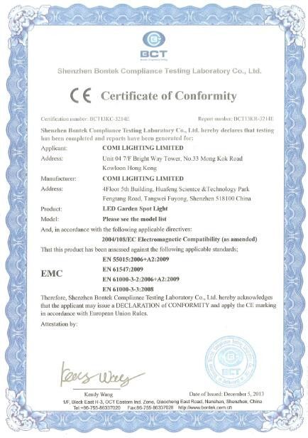 Китай COMI LIGHTING LIMITED Сертификаты
